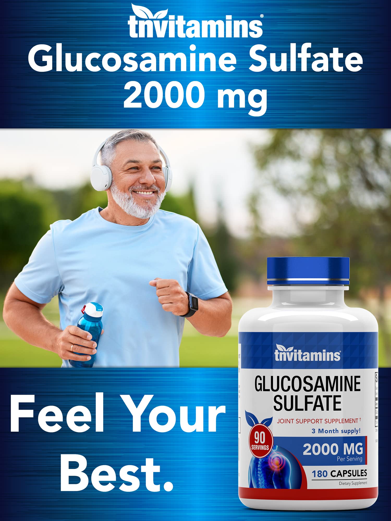 USA imported TNVitamins Glucosamine Sulfate 2000 milligrams capsule form for mobility