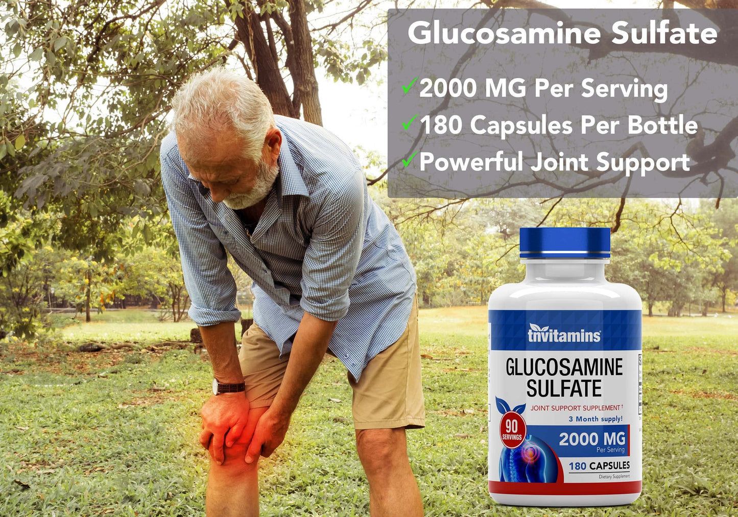 Authentic TNVitamins joint flexibility supplement showing the three month supply bottle packaging