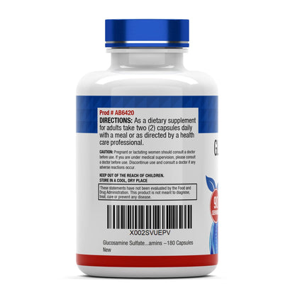 Close up of TNVitamins Glucosamine Sulfate 2000mg capsules showcasing premium powder formulation