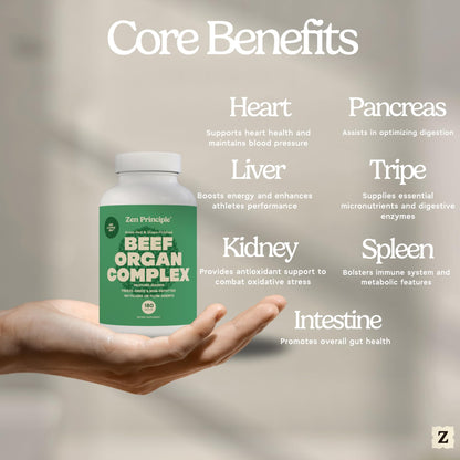 Zen Principle desiccated beef liver and organ complex dietary supplement pack details