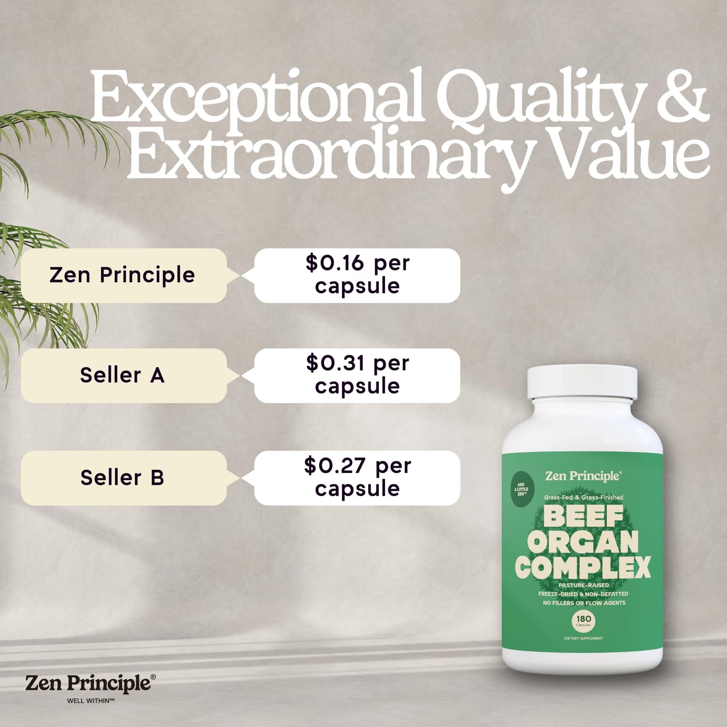 Authentic Zen Principle grass-fed bovine organ capsules for energy and immunity