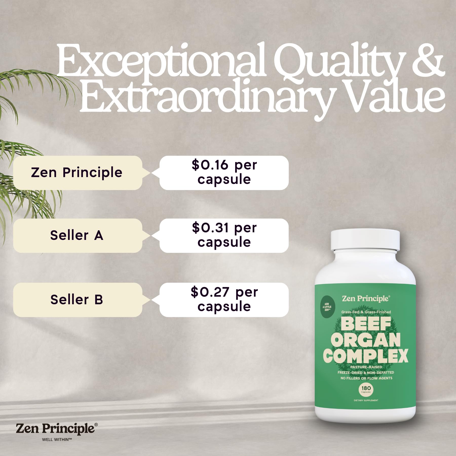 Authentic Zen Principle grass-fed bovine organ capsules for energy and immunity