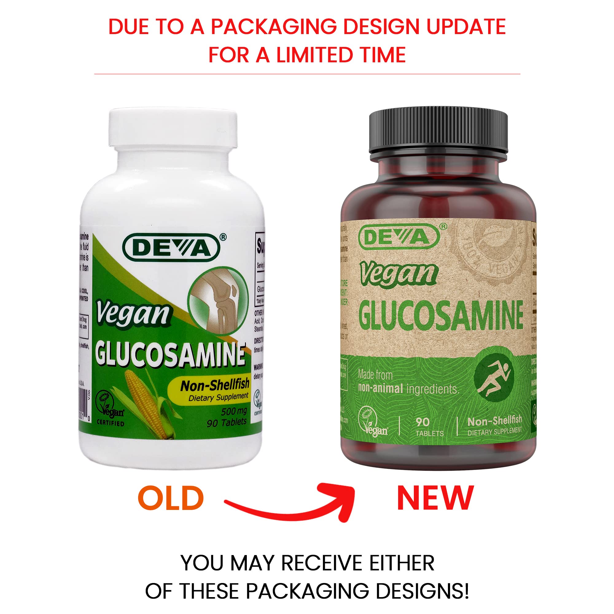 DEVA plant based shellfish free glucosamine supplement facts label detailing non GMO ingredients