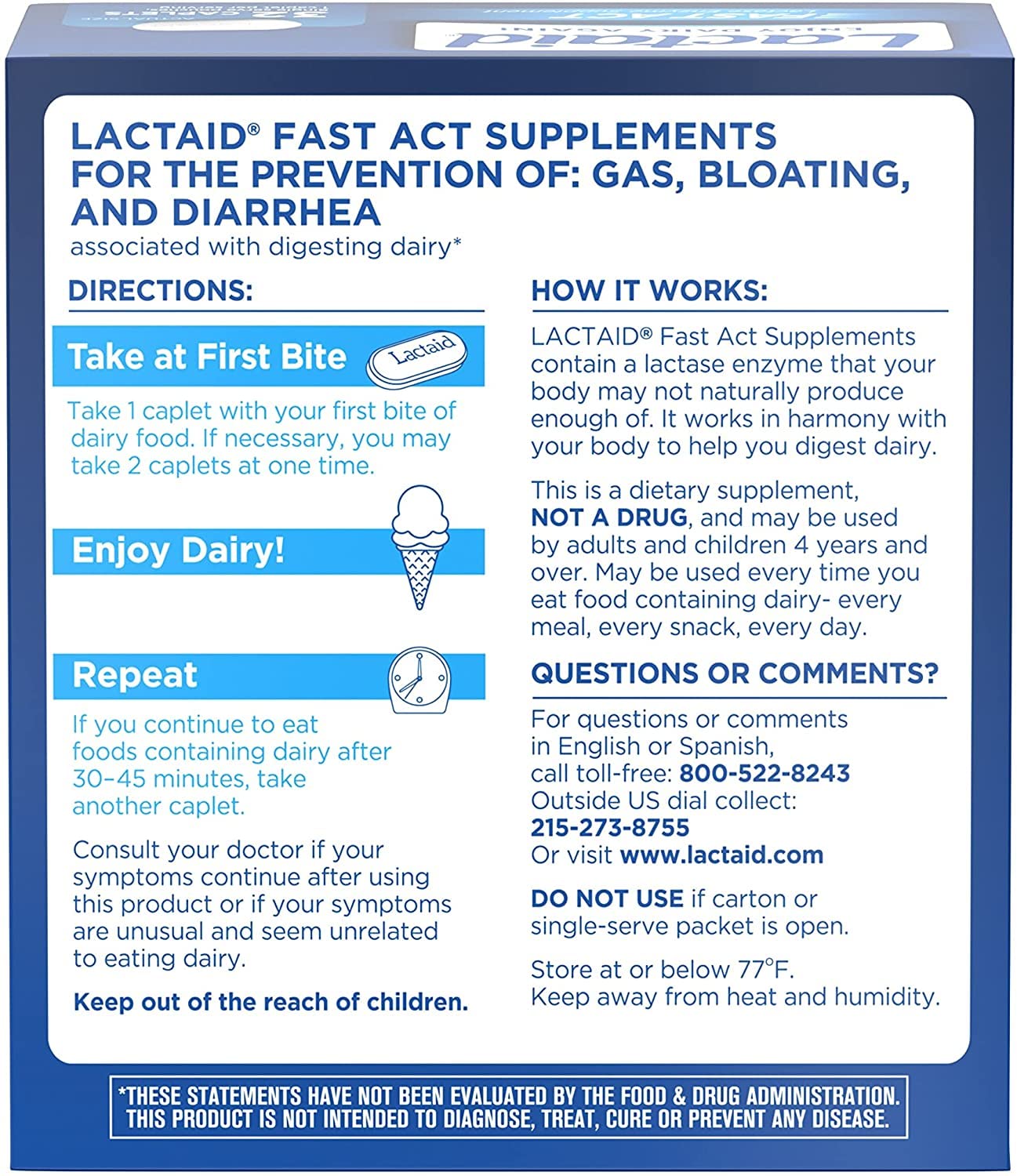 Lactaid travel size packaging showing individual portable packs for on the go dairy relief.