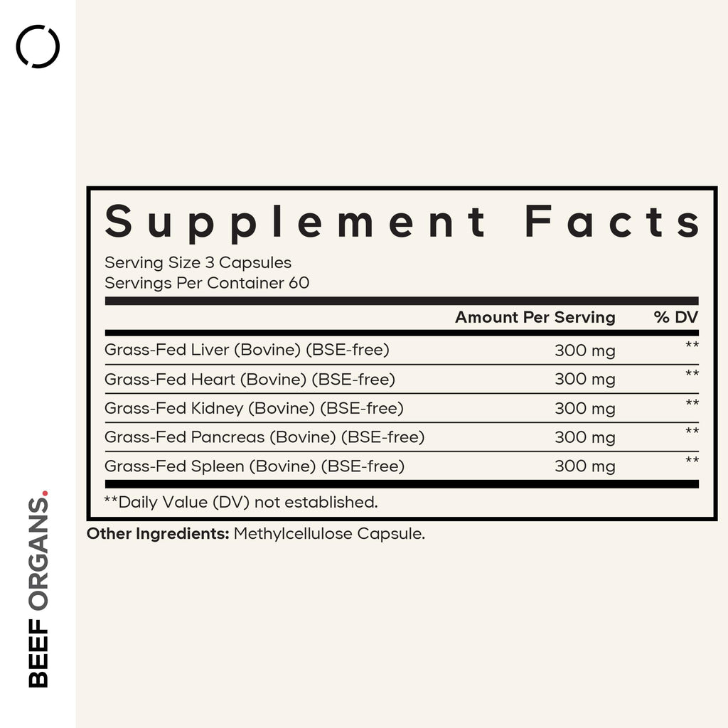 Codeage beef organs capsules supplement nutrition facts label