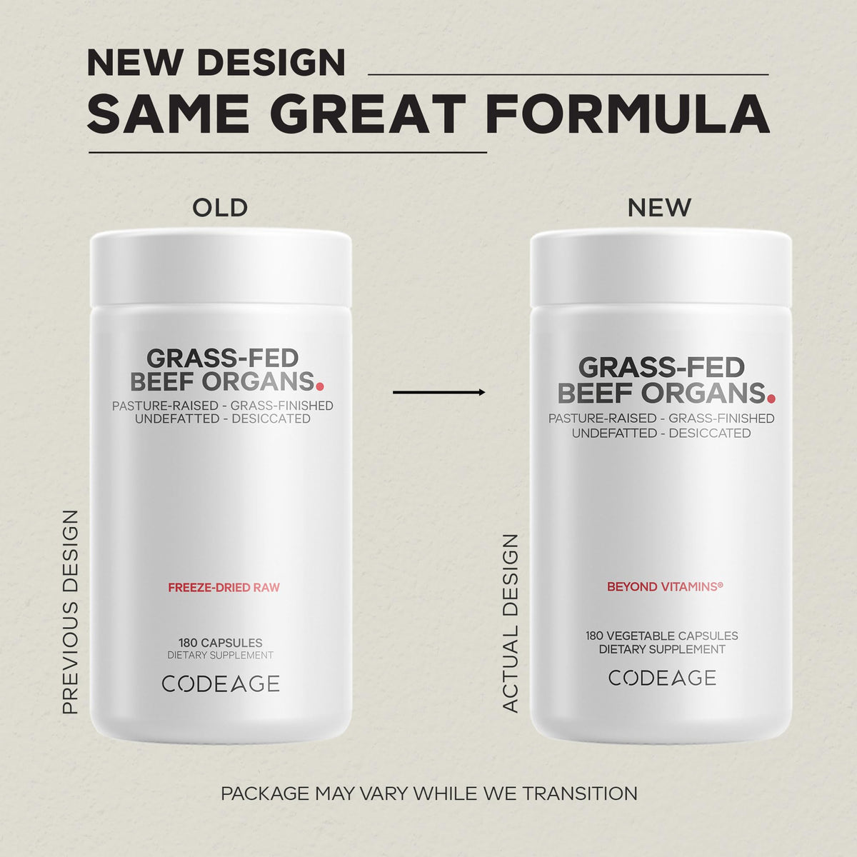 Codeage freeze dried desiccated organ supplement ingredients panel