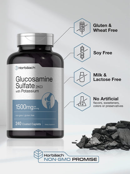 Authentic USA imported Horbaach Glucosamine 1500mg bottle showing batch purity and potency details