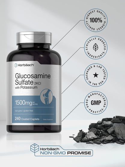 Horbaach Glucosamine Sulfate with Potassium dietary supplement bottle for adult joint mobility support