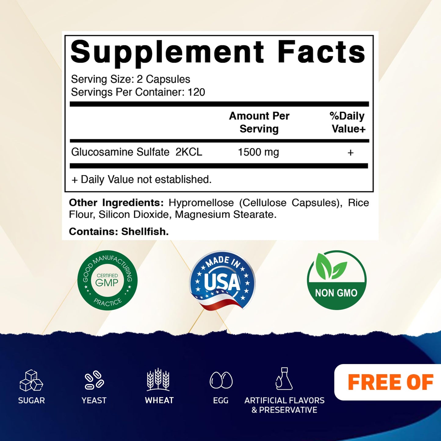 Vitamatic Glucosamine Sulfate 240 capsules supplement facts panel labels