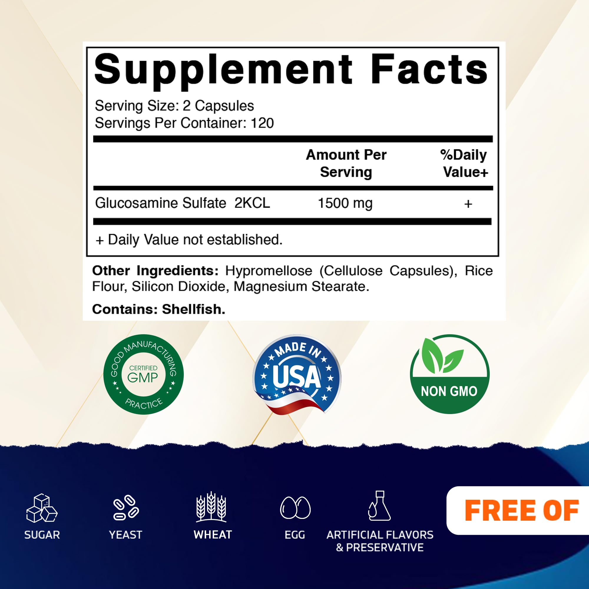 Vitamatic Glucosamine Sulfate 240 capsules supplement facts panel labels
