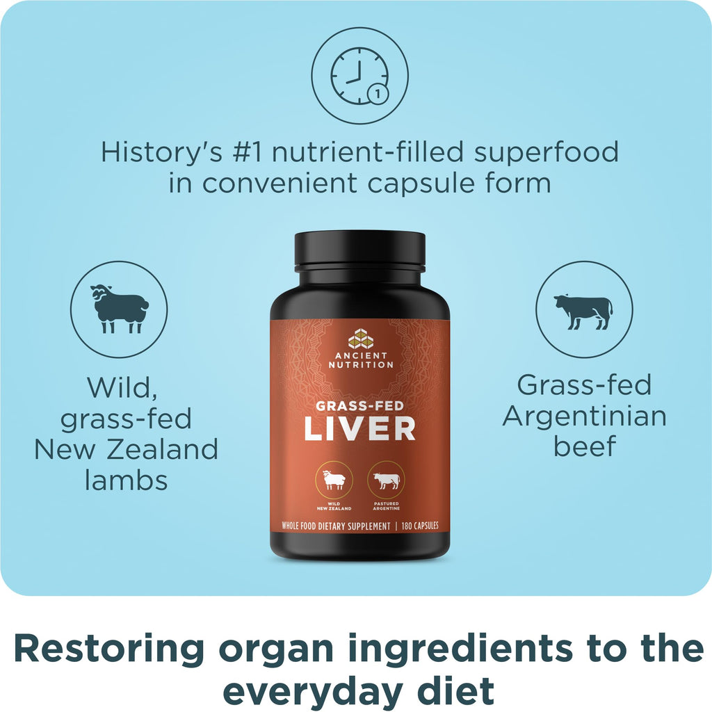 Ancient Nutrition beef and lamb liver supplement nutrition facts label