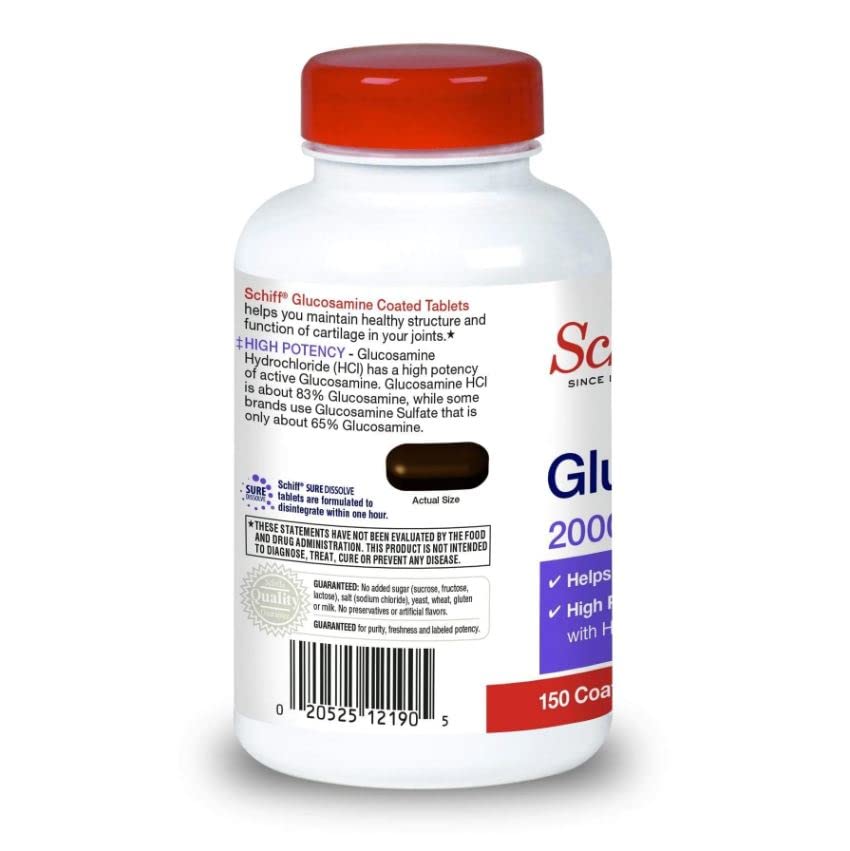 Schiff glucosamine hydrochloride with hyaluronic acid packaging detailing sure dissolve technology