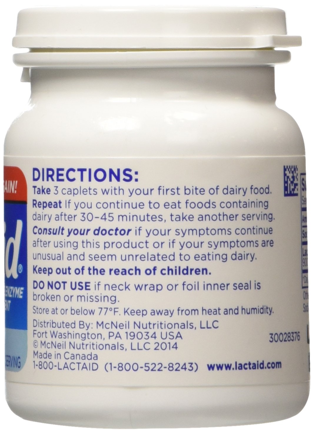 Lactaid original strength lactase enzyme supplement one hundred twenty count bottle packaging