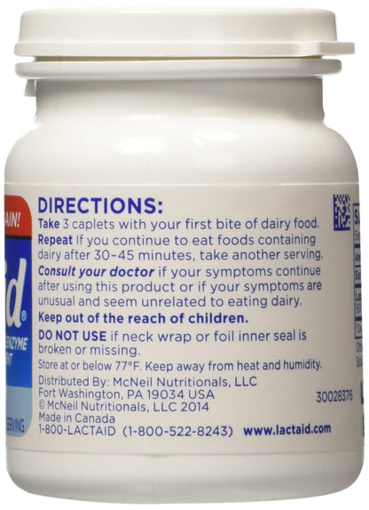 Lactaid original strength lactase enzyme supplement one hundred twenty count bottle packaging
