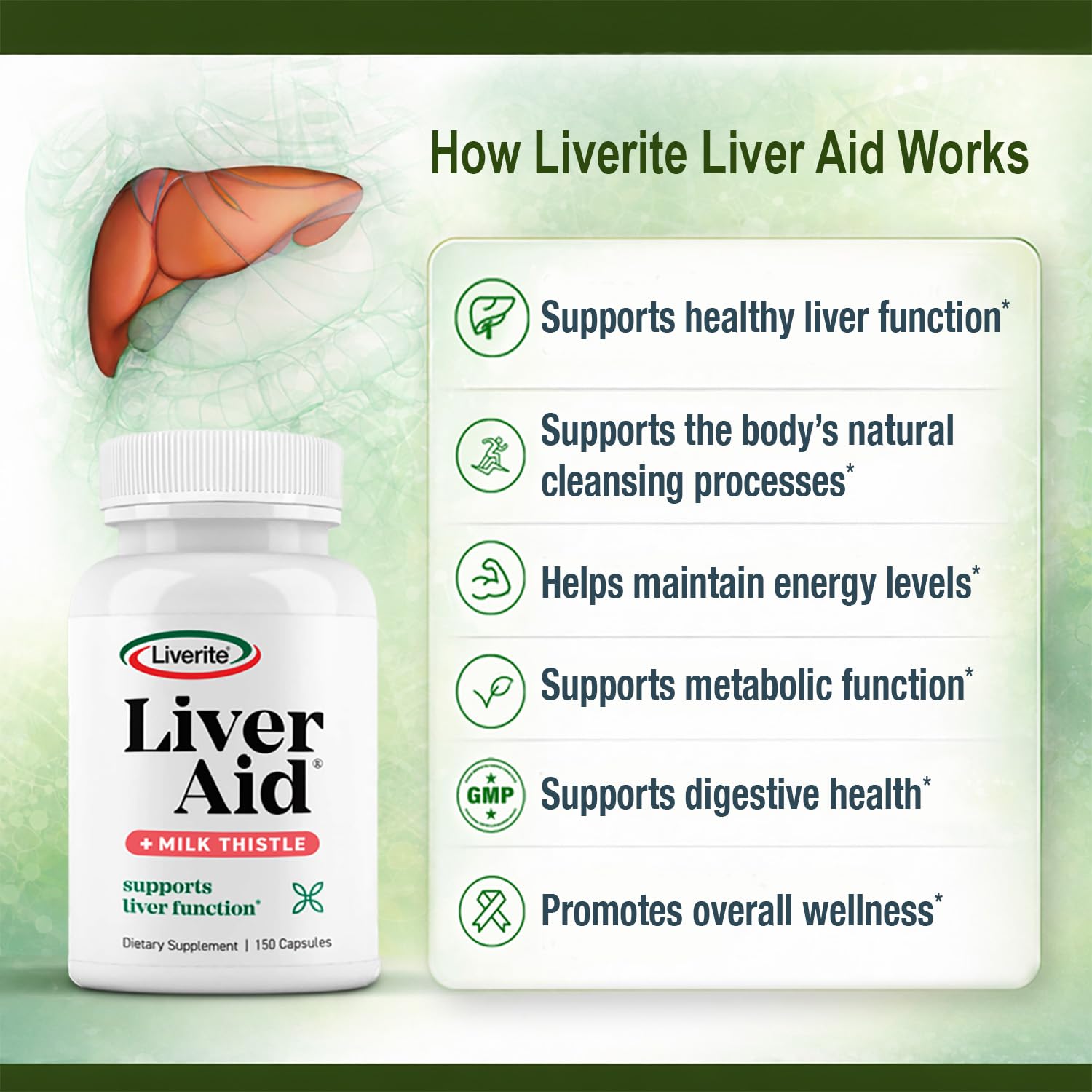 Liverite Liver Support supplement bottles showcasing the premium imported label from USA.