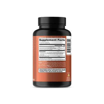 Premium grass-fed organ complex supplement dietary facts label overview.