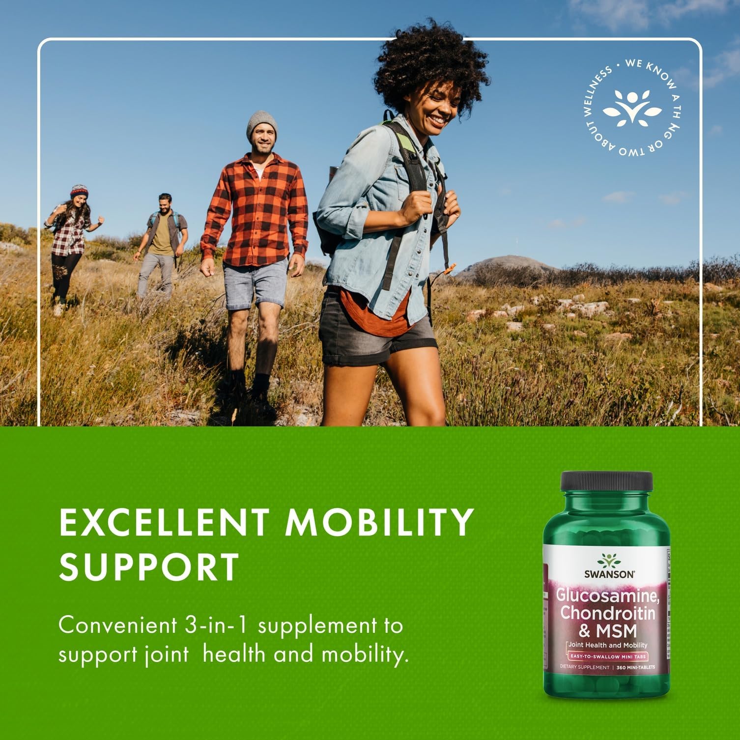 Swanson triple action joint support formula bottle highlighting cartilage comfort benefits.