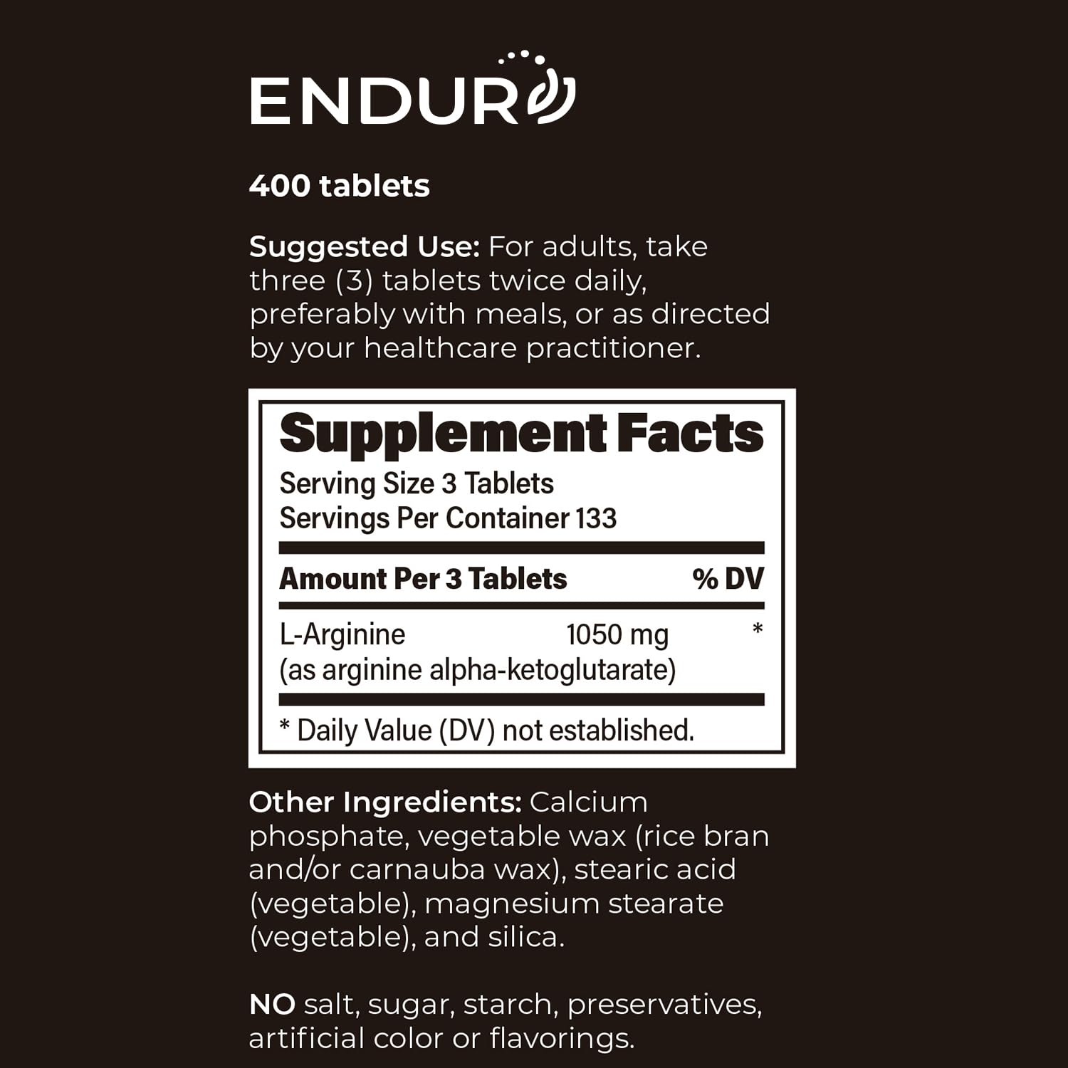 Close up view of the 400 tablets container of Endur sustained release amino acid