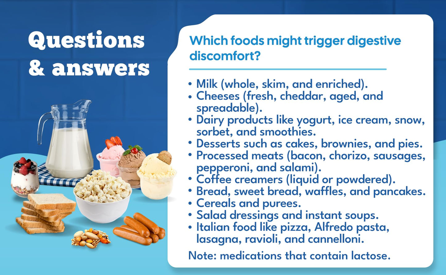 Hi! LACTOSA 60 dairy pills for preventing bloating and gas from milk and cheese
