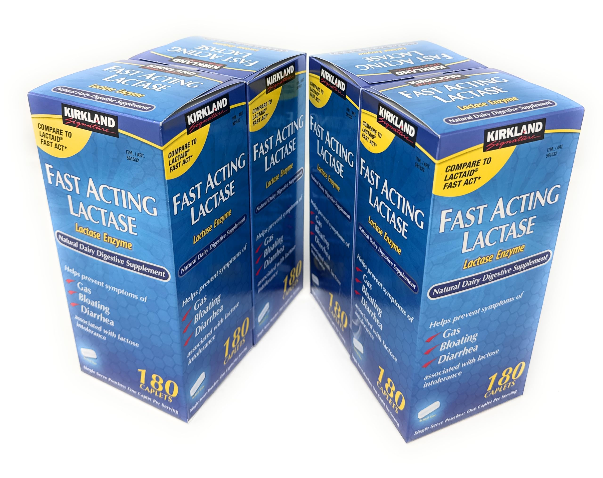 Kirkland Signature lactose intolerance supplement four pack packaging details