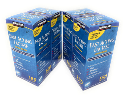 Kirkland Signature lactose intolerance supplement four pack packaging details