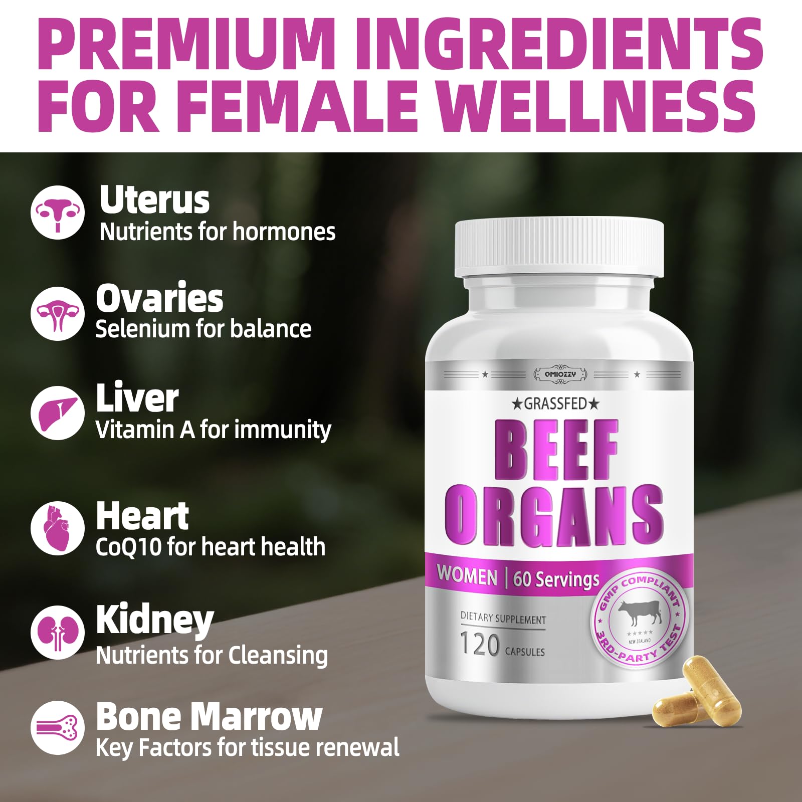 Qmiozzy grass fed beef organ complex ingredient label