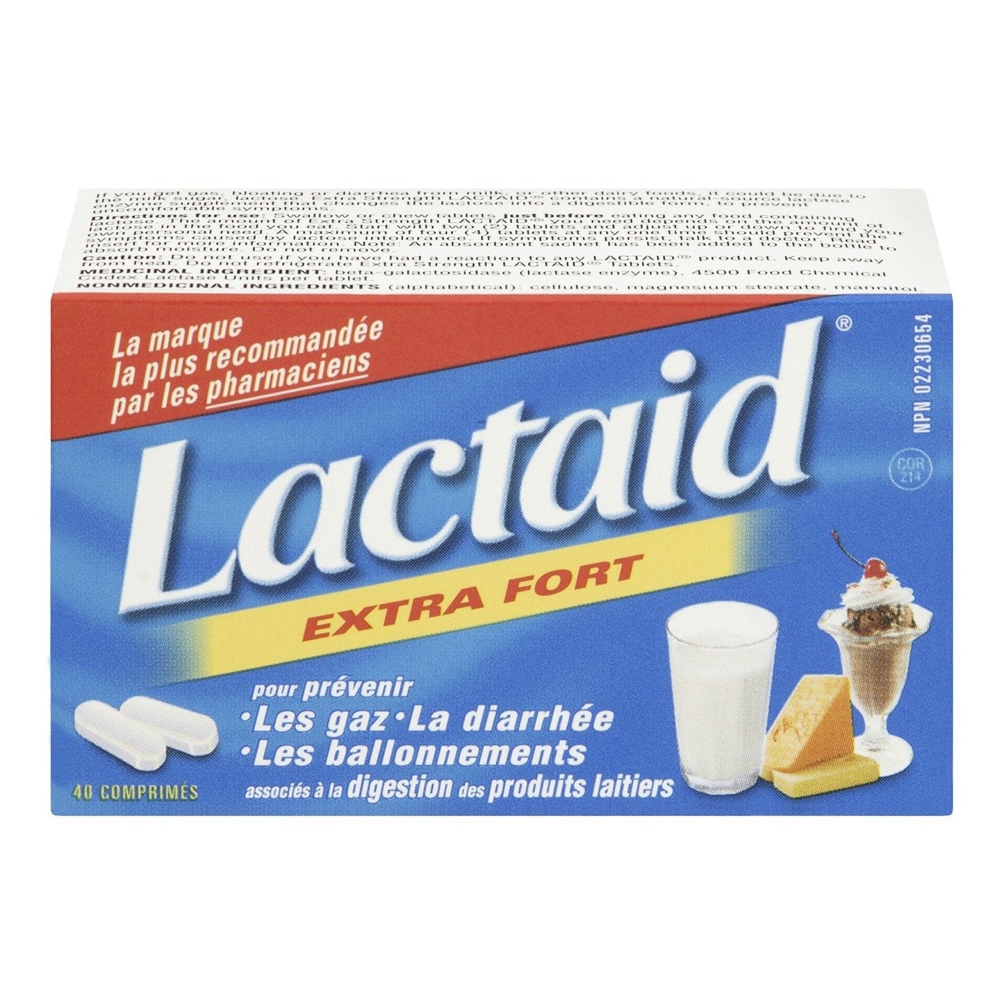 Back label of Lactaid Extra Strength Chewables showing ingredients and directions