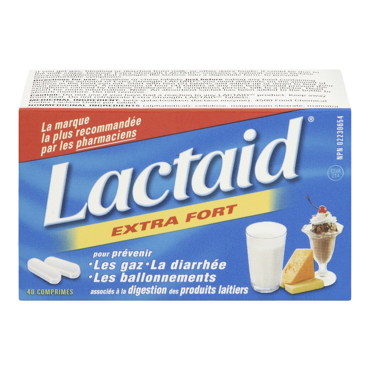 Back label of Lactaid Extra Strength Chewables showing ingredients and directions
