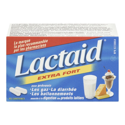 Back label of Lactaid Extra Strength Chewables showing ingredients and directions