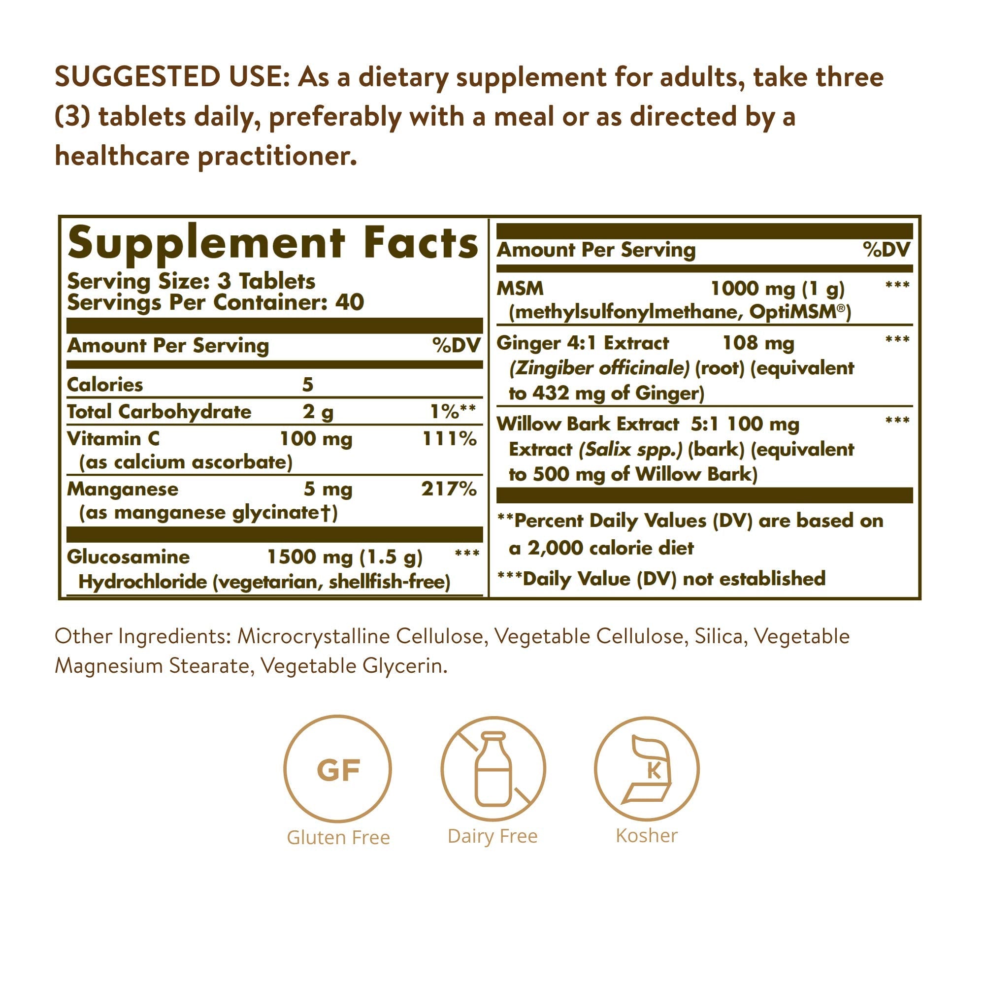Solgar shellfish free joint care formula ingredients label and dosage instructions