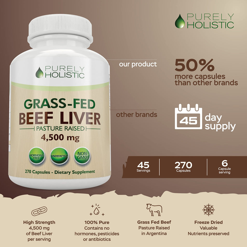 Purely Holistic Grass Fed Beef Liver supplement facts label