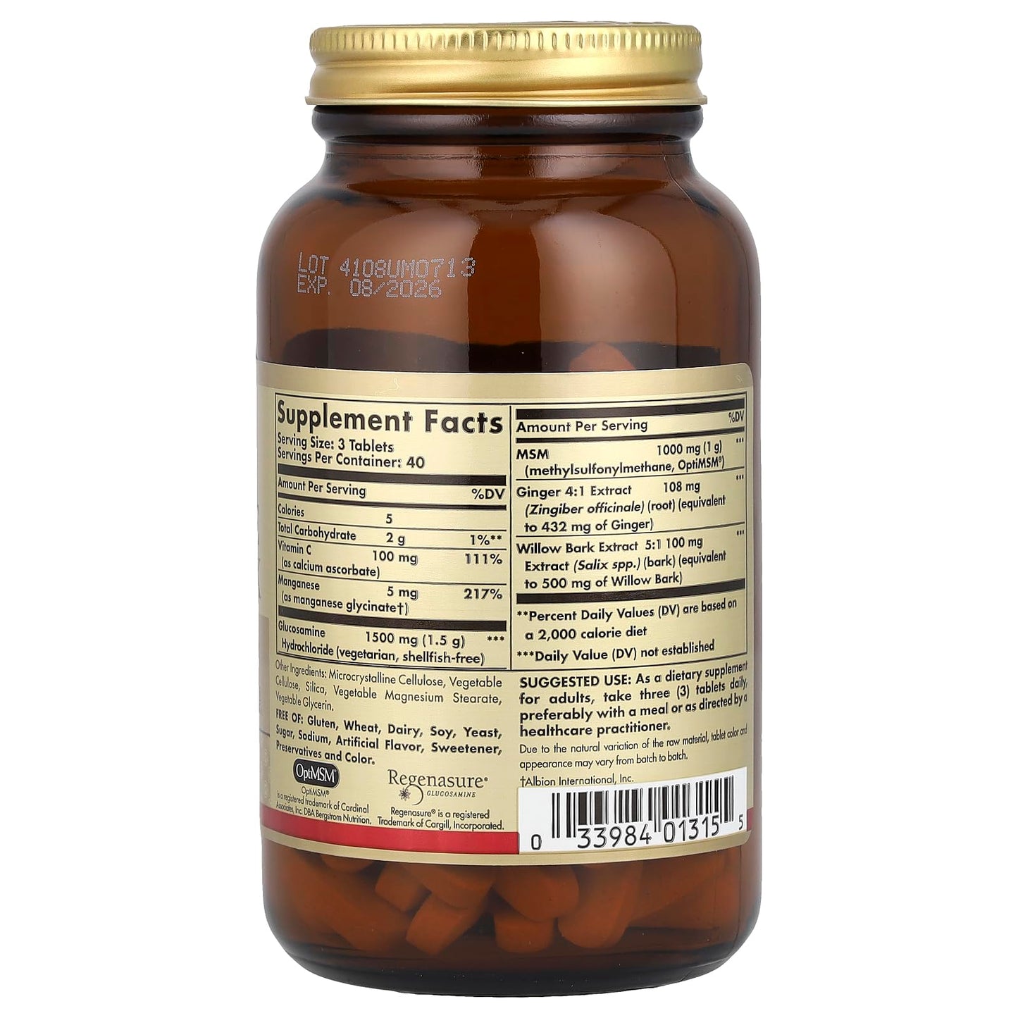 Solgar premium vegan glucosamine complex dietary supplement for cartilage health