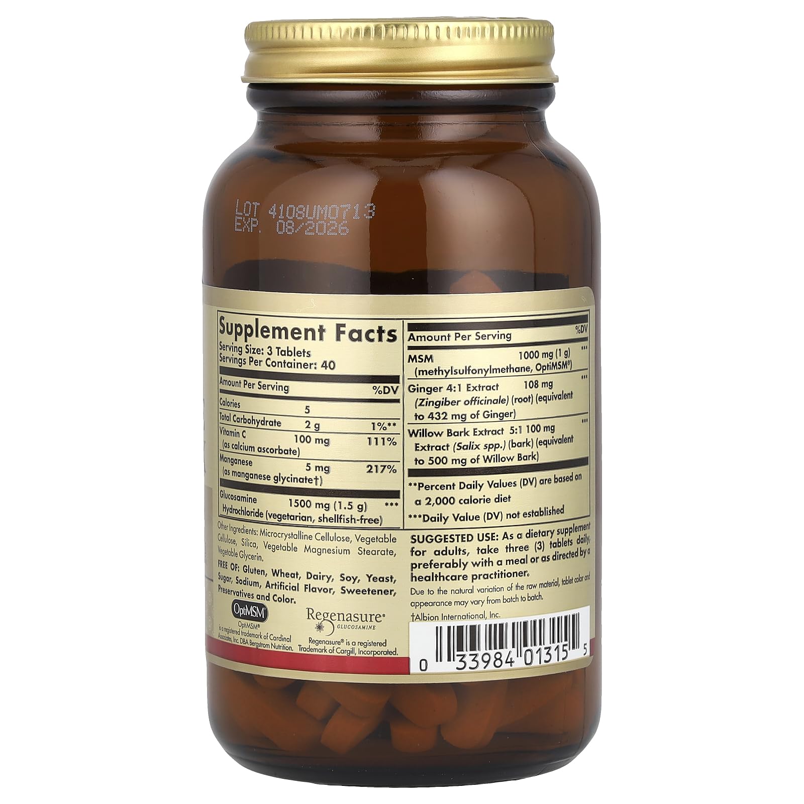 Solgar premium vegan glucosamine complex dietary supplement for cartilage health