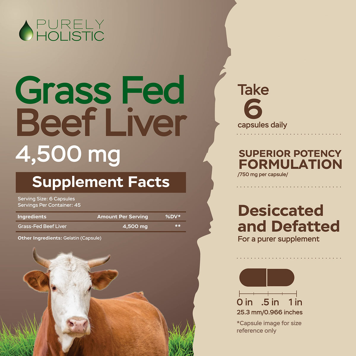 Purely Holistic Grass Fed Beef Liver capsules nutritional info