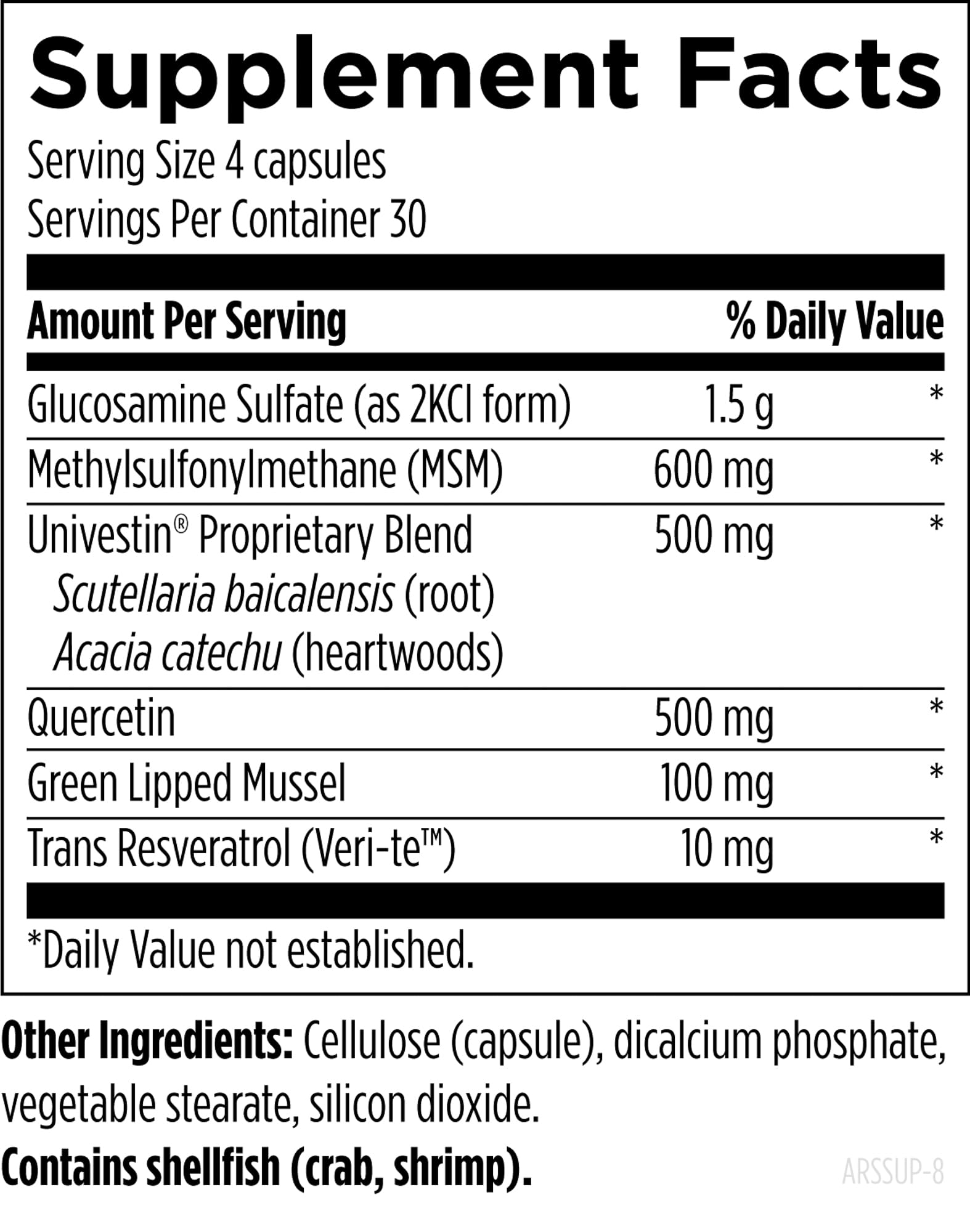 Designs for Health ArthroSoothe Supreme 120 capsules label showcasing ingredient details