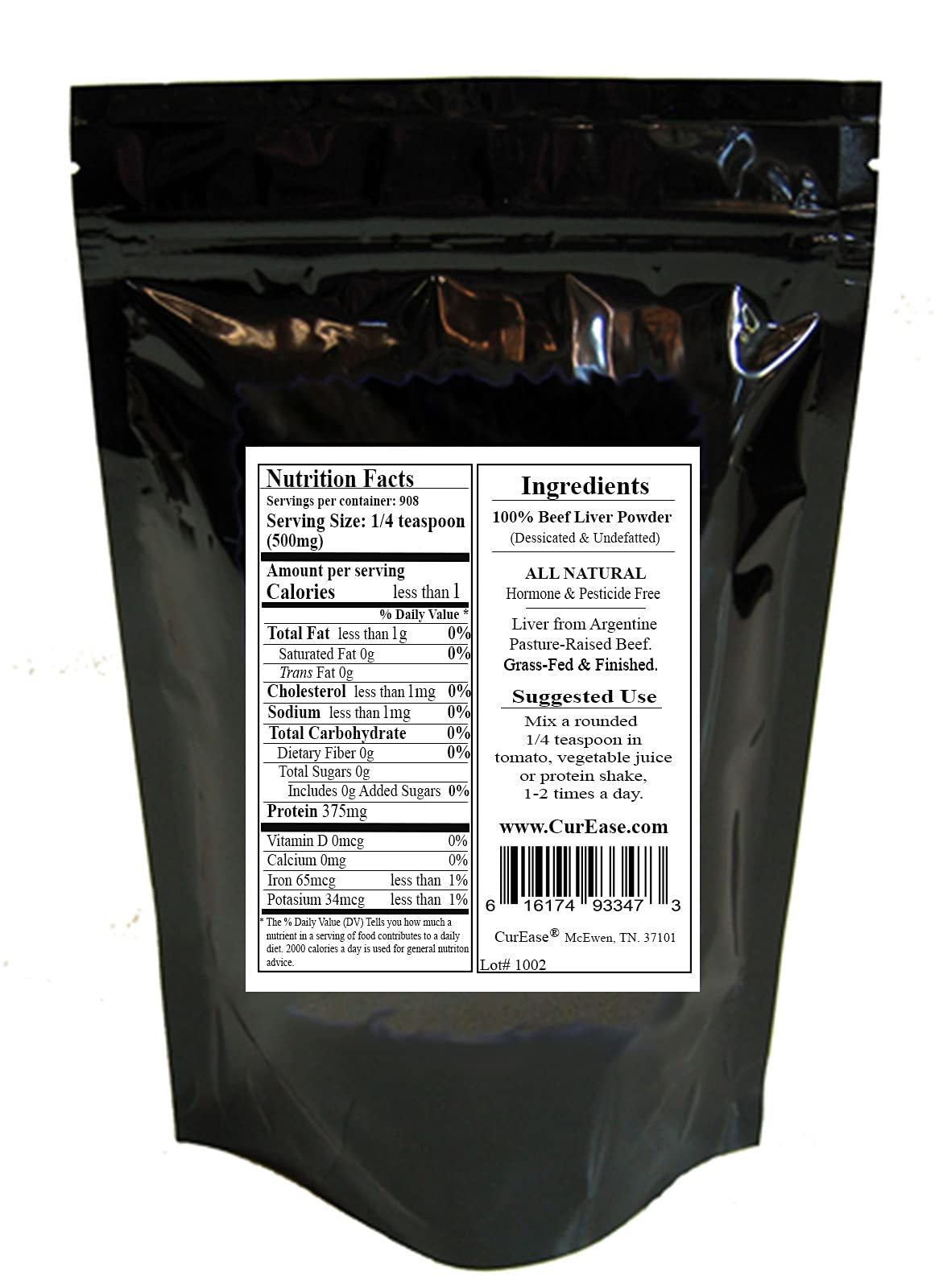 CurEase Argentine beef liver powder undefatted whole food supplement rich in vitamin B12.