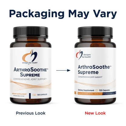 Side view of Designs for Health ArthroSoothe Supreme bottle highlighting professional use formulation