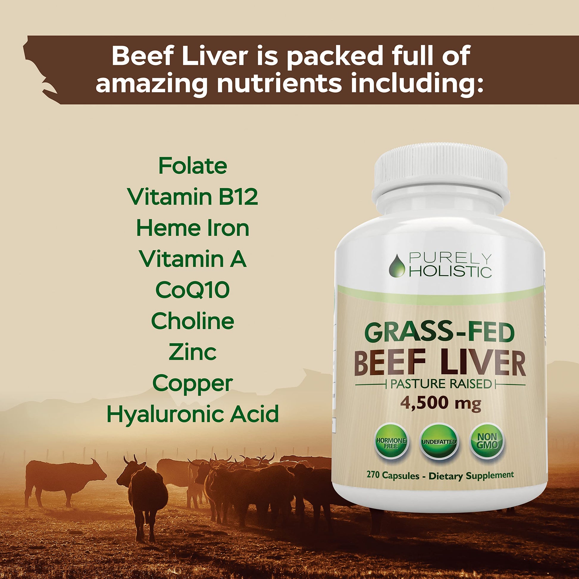 Close-up of Purely Holistic whole-food organ supplement capsules for daily energy.