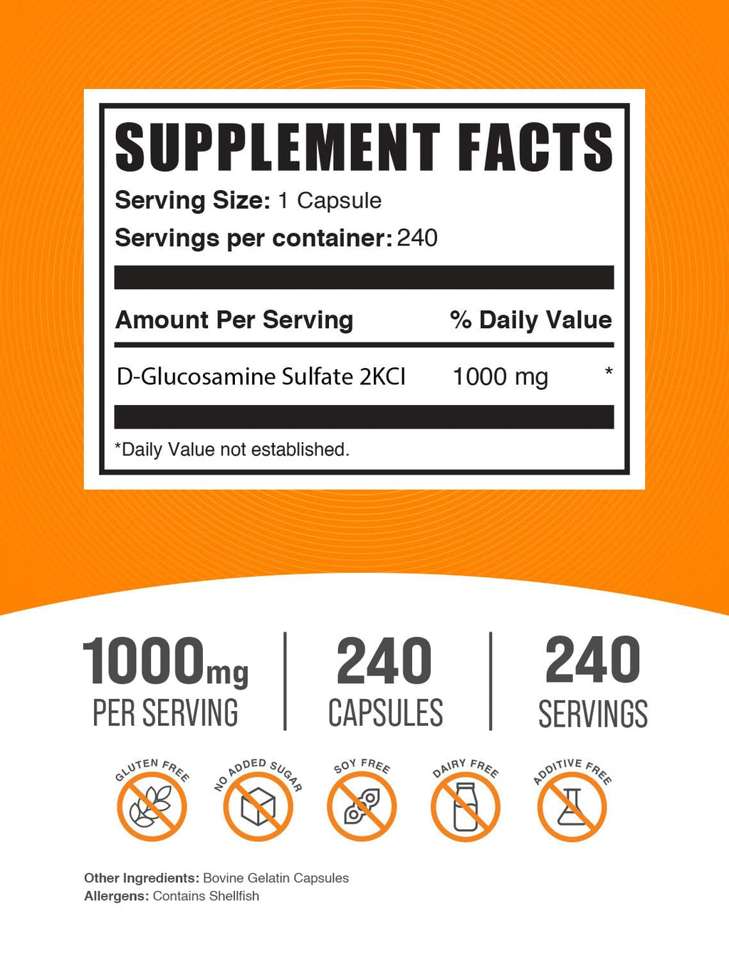 BulkSupplements Glucosamine Sulfate bottle back label nutritional facts