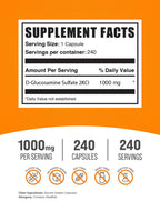 BulkSupplements Glucosamine Sulfate bottle back label nutritional facts