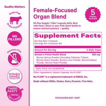 Pink Stork Beef Organ Supplement bottle back view nutrition facts
