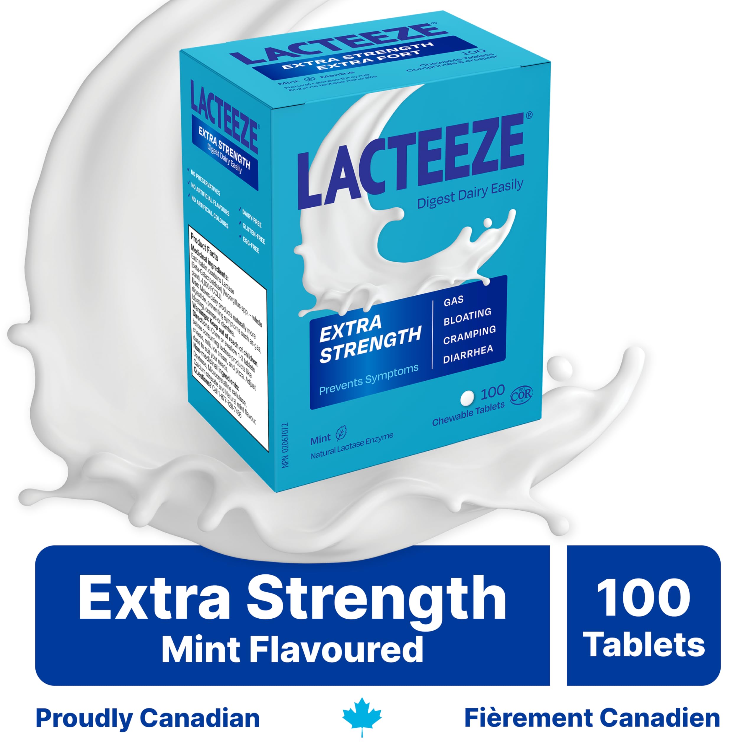 Lacteeze mint flavored lactase enzyme supplement nutritional facts and ingredients label