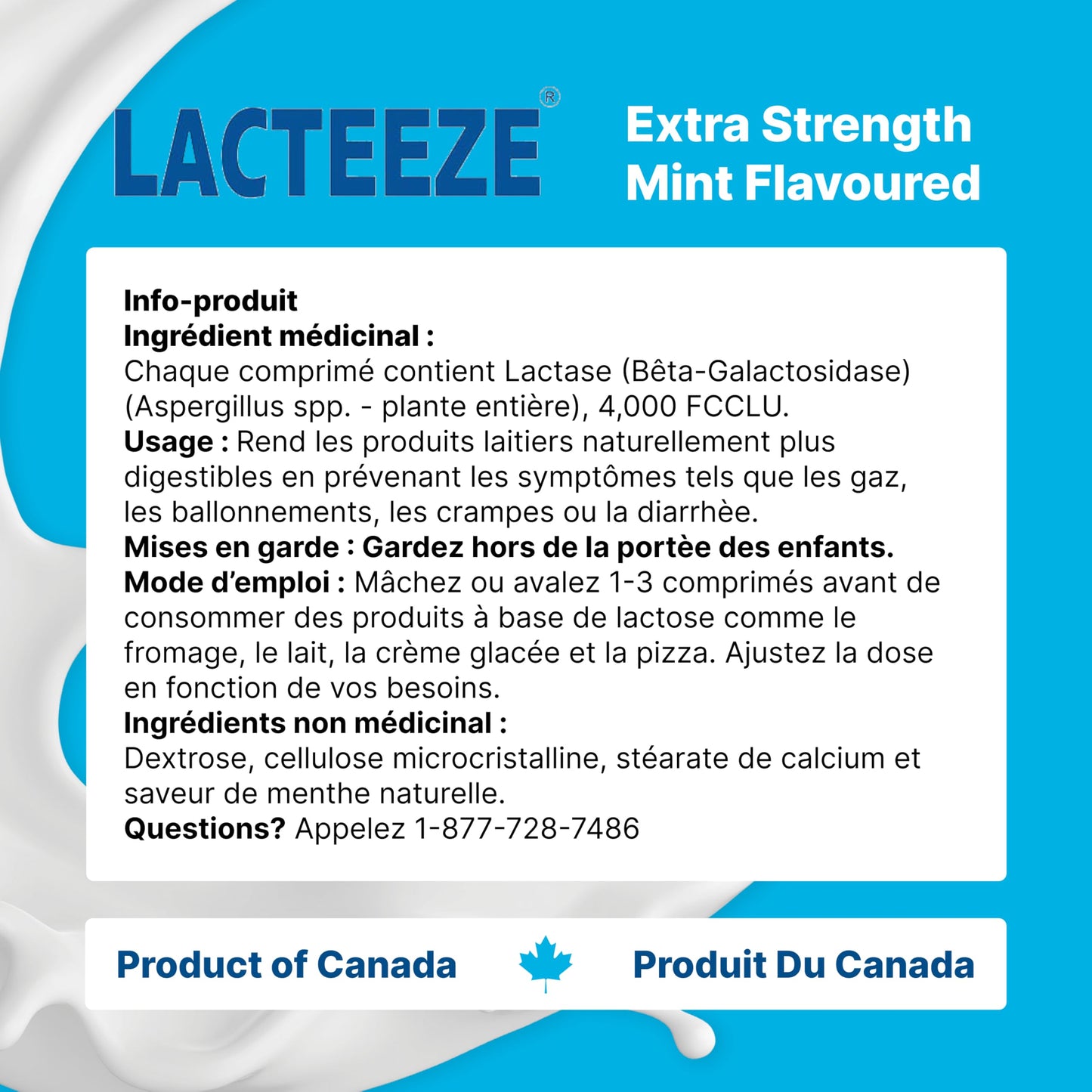Lacteeze Extra Strength 4000 ALU digestive enzyme tablets packaging for dairy digestion