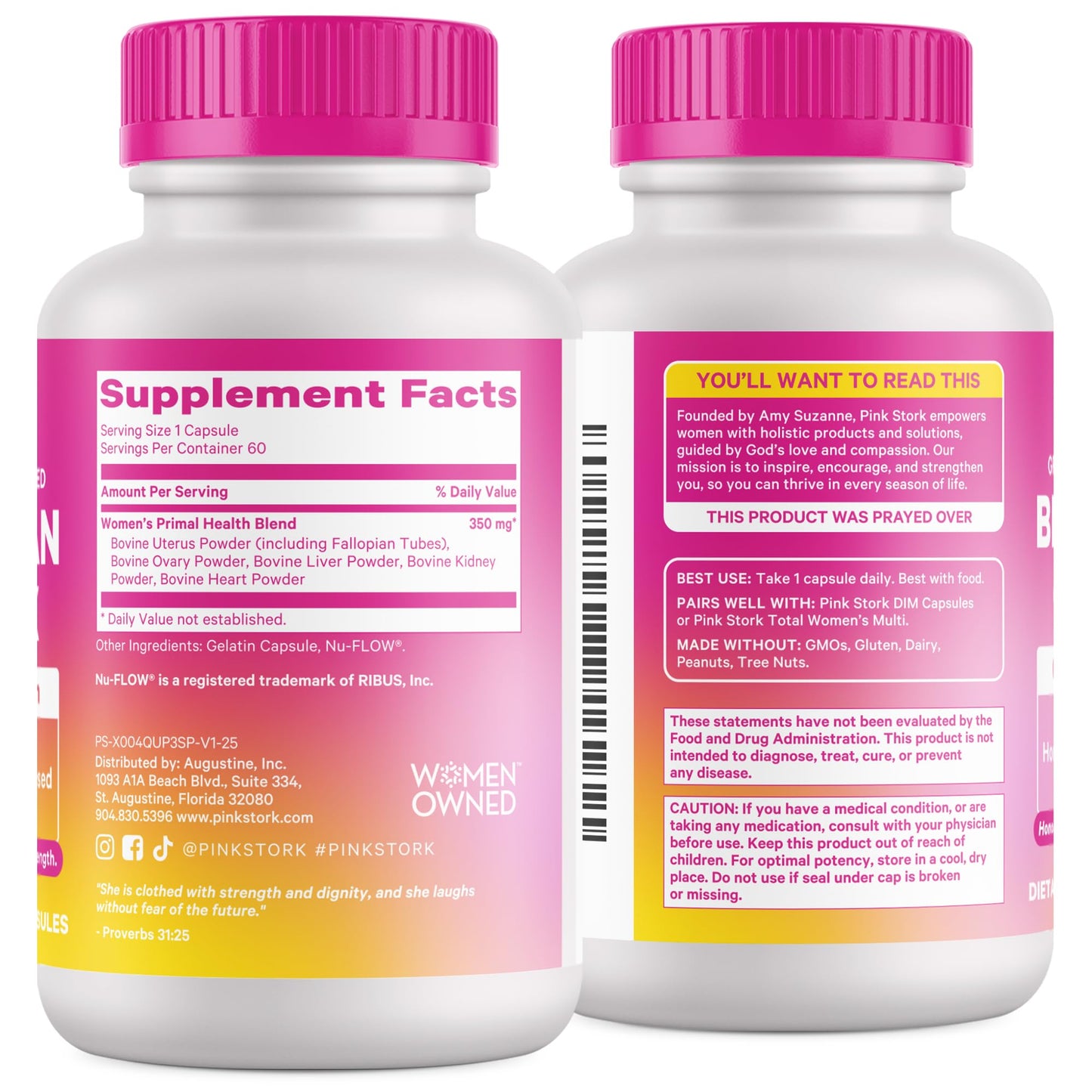 Pink Stork Beef Organ Supplement 60 count bottle lifestyle photography