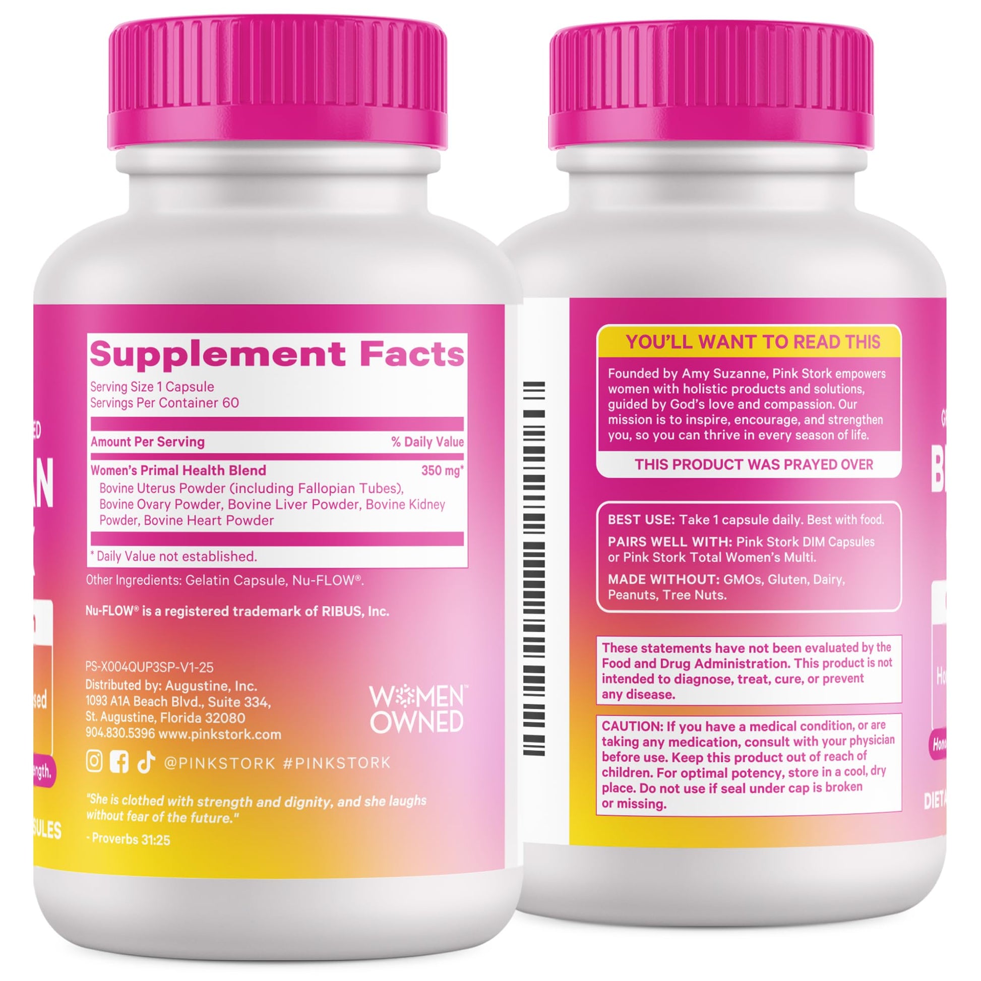 Pink Stork Beef Organ Supplement 60 count bottle lifestyle photography
