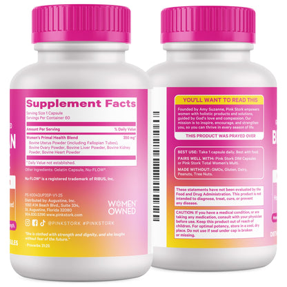 Pink Stork Beef Organ Supplement 60 count bottle lifestyle photography