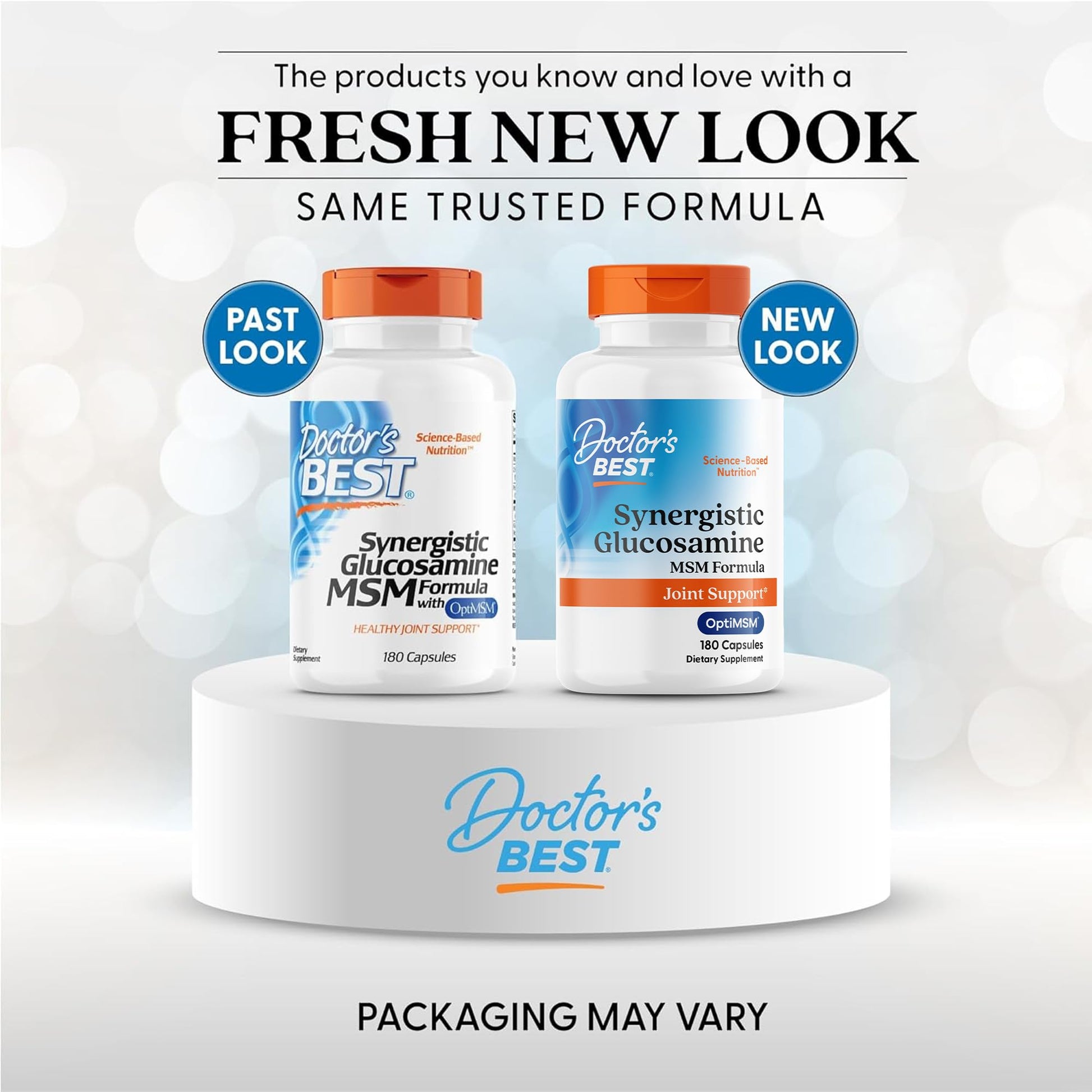 Doctor's Best Glucosamine MSM with OptiMSM bottle showing nutritional facts and ingredients