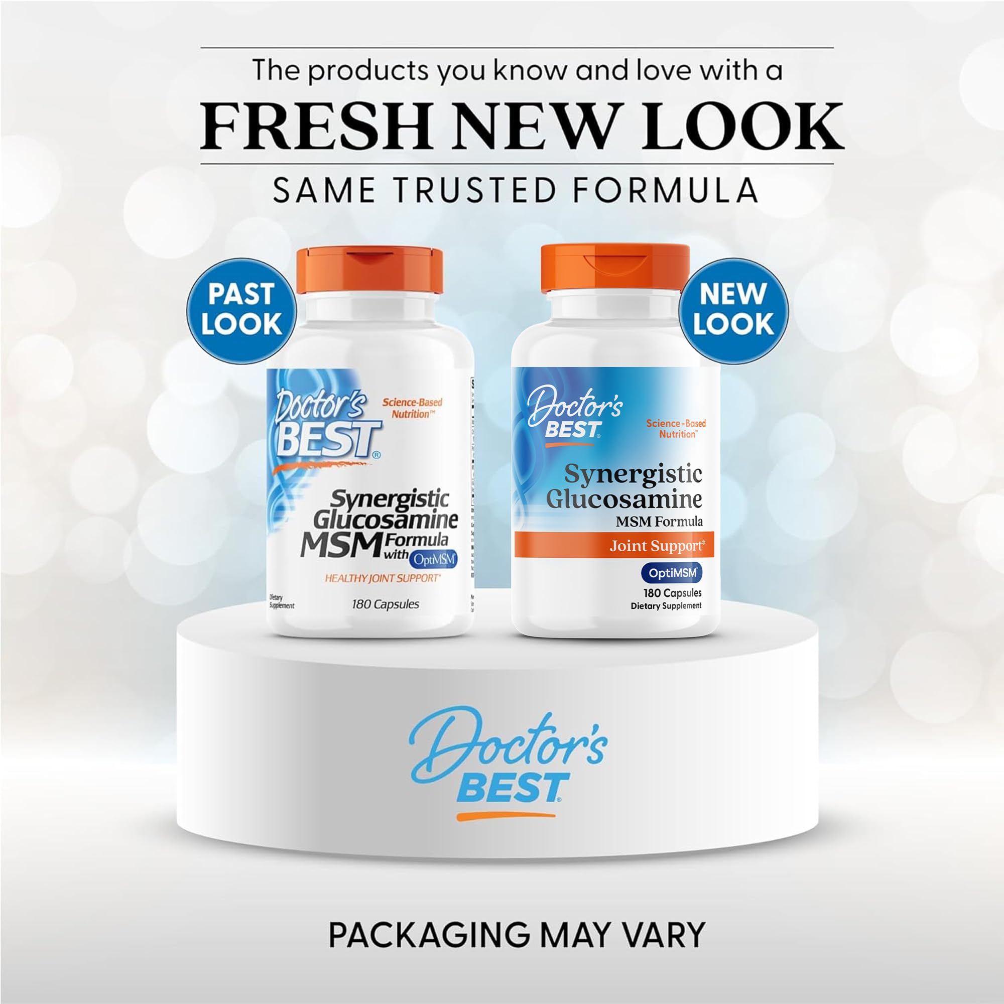 Doctor's Best Glucosamine MSM with OptiMSM bottle showing nutritional facts and ingredients