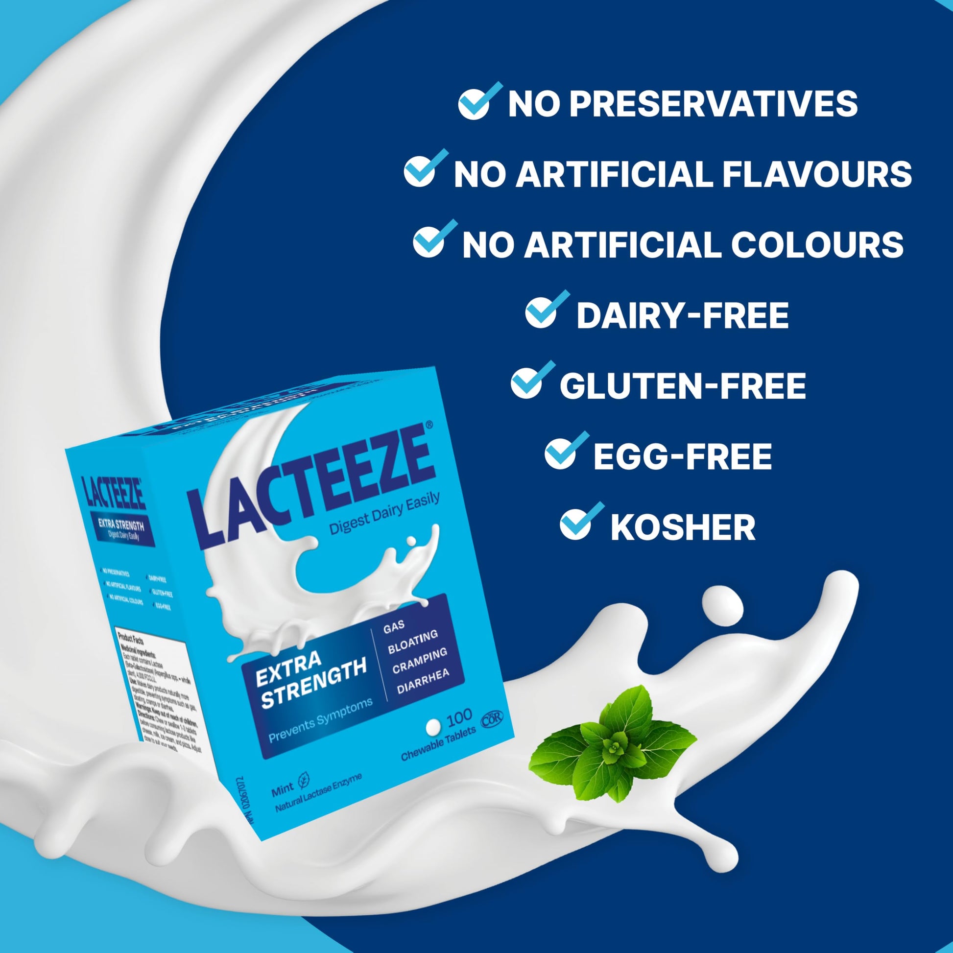 Lacteeze lactose intolerance defense tablets package seals and expiry details