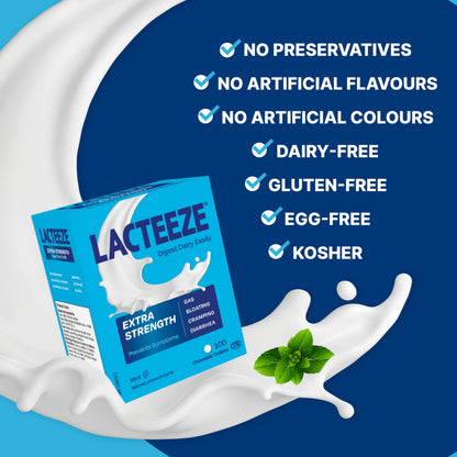 Lacteeze lactose intolerance defense tablets package seals and expiry details